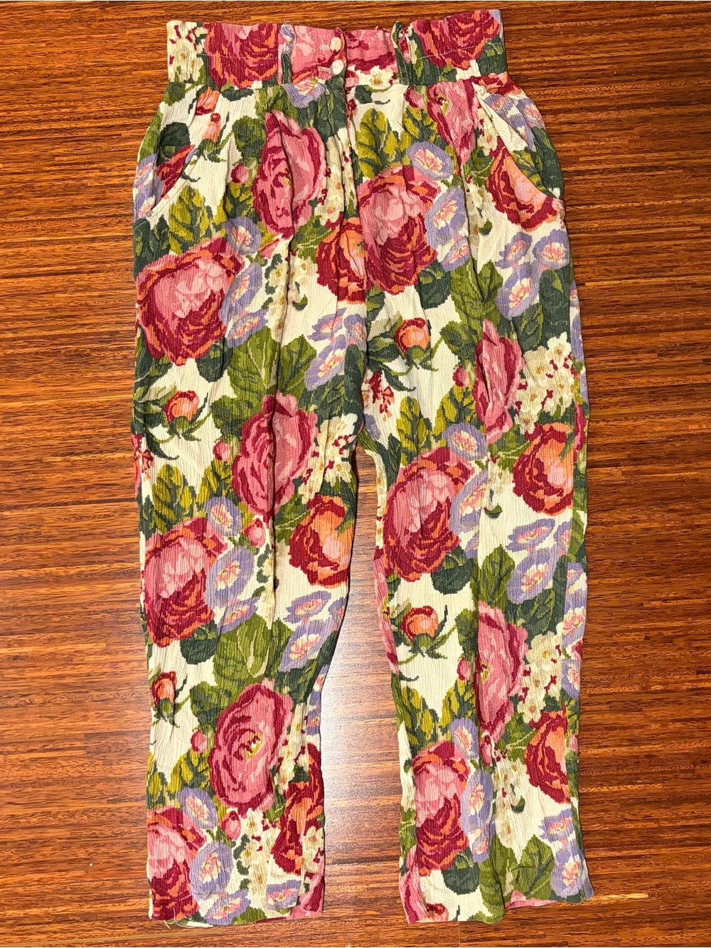 Vtg Karen Kane Floral Tapestry Rayon High Waisted Pleated Pants USA Made 8 - Picture 1 of 7